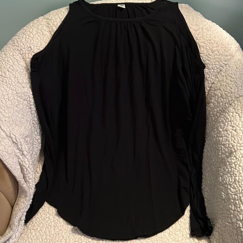 Black long-sleeve cold-shoulder top